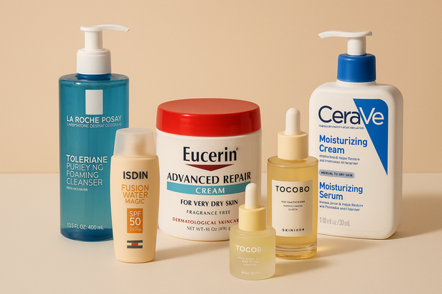 productos existentes de marcas como la roche posay, isdin, eucerin, tocobo, skin1004 y cera v. con fondo # f2eadf